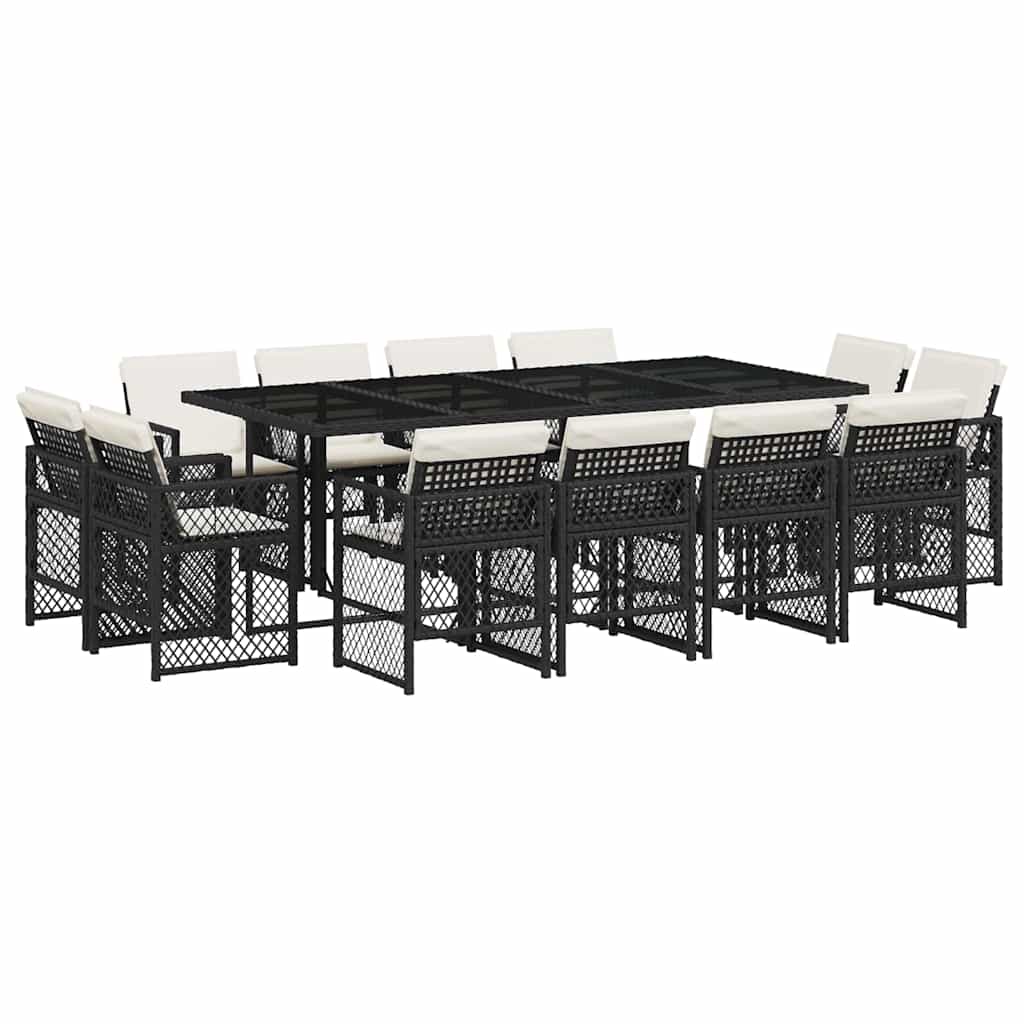 Set da Pranzo da Giardino 13pz con Cuscini Nero in Polyrattan | homemem39