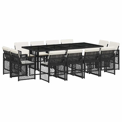 Set da Pranzo da Giardino 13pz con Cuscini Nero in Polyrattan | homemem39