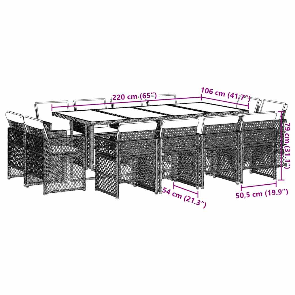 Set da Pranzo da Giardino 13pz con Cuscini Nero in Polyrattan | homemem39