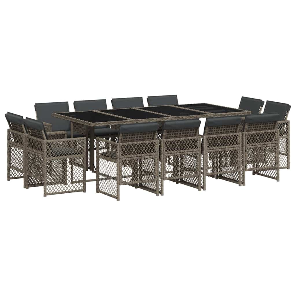 Set da Pranzo da Giardino 13pz con Cuscini Grigio in Polyrattan | homemem39