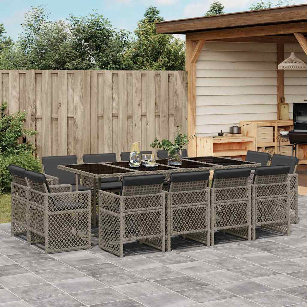 Set da Pranzo da Giardino 13pz con Cuscini Grigio in Polyrattan | homemem39
