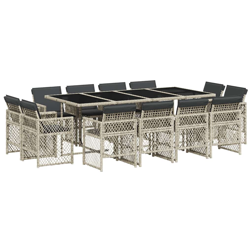 Set da Pranzo da Giardino 13pz con Cuscini Grigio in Polyrattan