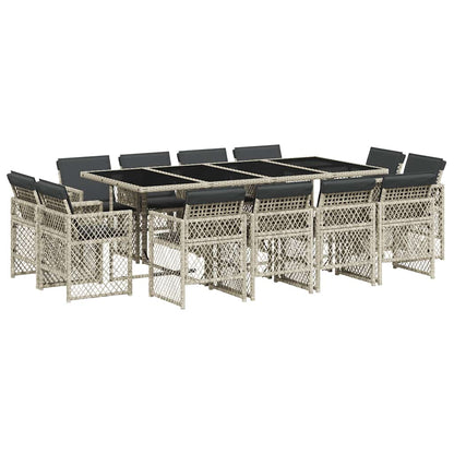 Set da Pranzo da Giardino 13pz con Cuscini Grigio in Polyrattan