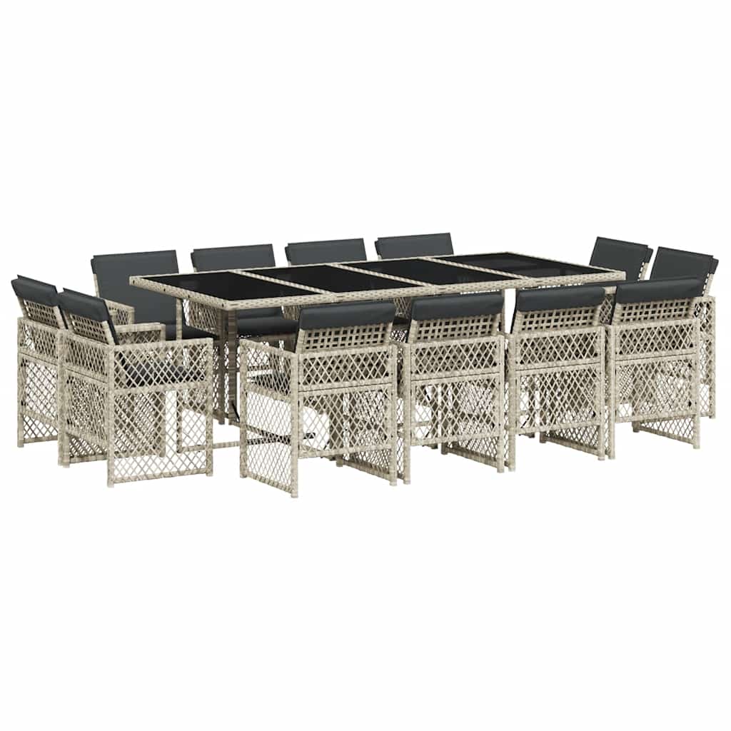 Set da Pranzo da Giardino 13pz con Cuscini Grigio in Polyrattan - homemem39