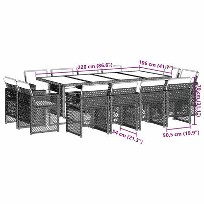 Set da Pranzo da Giardino 13pz con Cuscini Grigio in Polyrattan