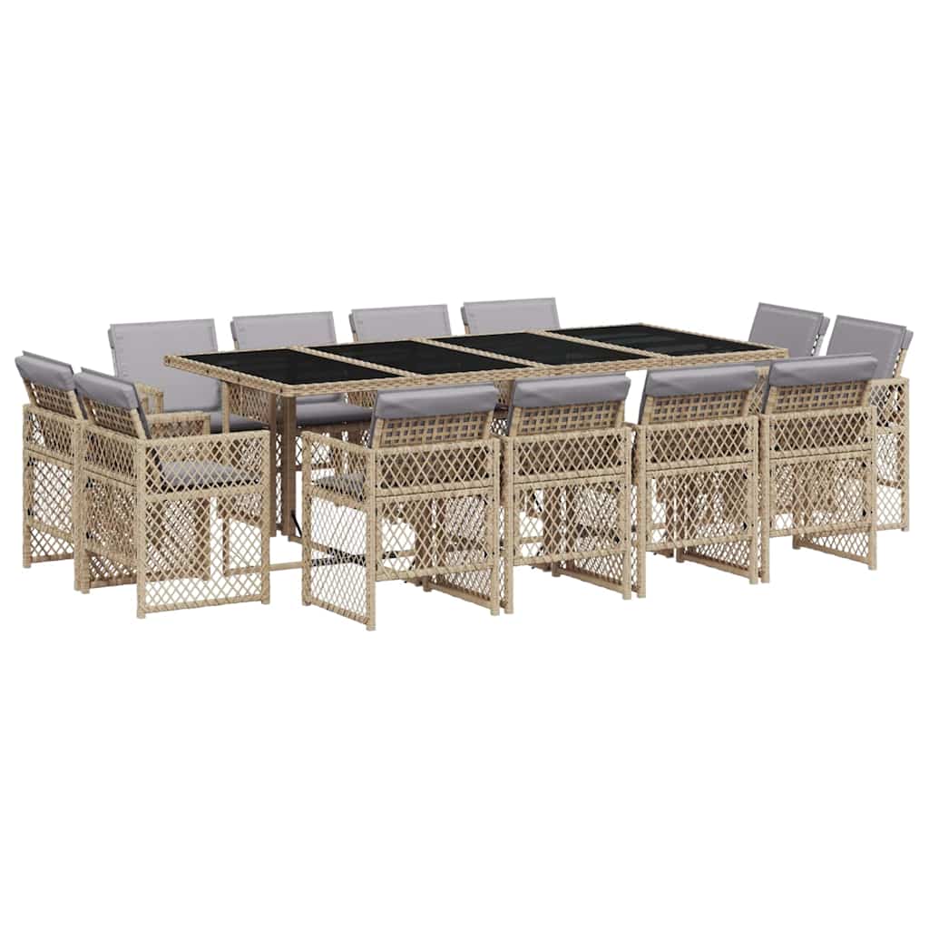 Set Pranzo da Giardino 13 pz con Cuscini Beige Misto Polyrattan | homemem39