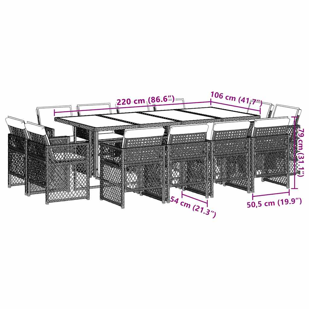 Set Pranzo da Giardino 13 pz con Cuscini Beige Misto Polyrattan - homemem39