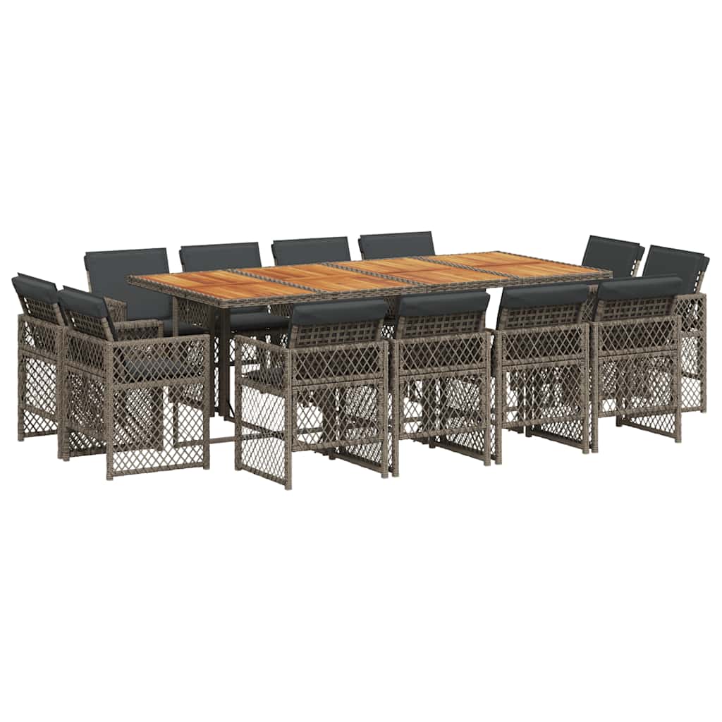 Set da Pranzo da Giardino 13pz con Cuscini Grigio in Polyrattan | homemem39