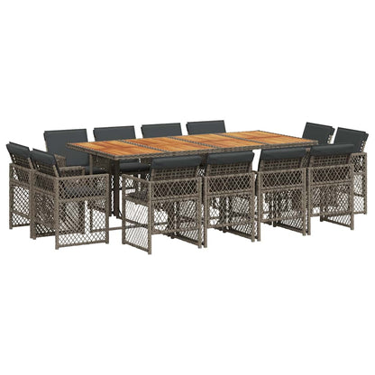 Set da Pranzo da Giardino 13pz con Cuscini Grigio in Polyrattan | homemem39