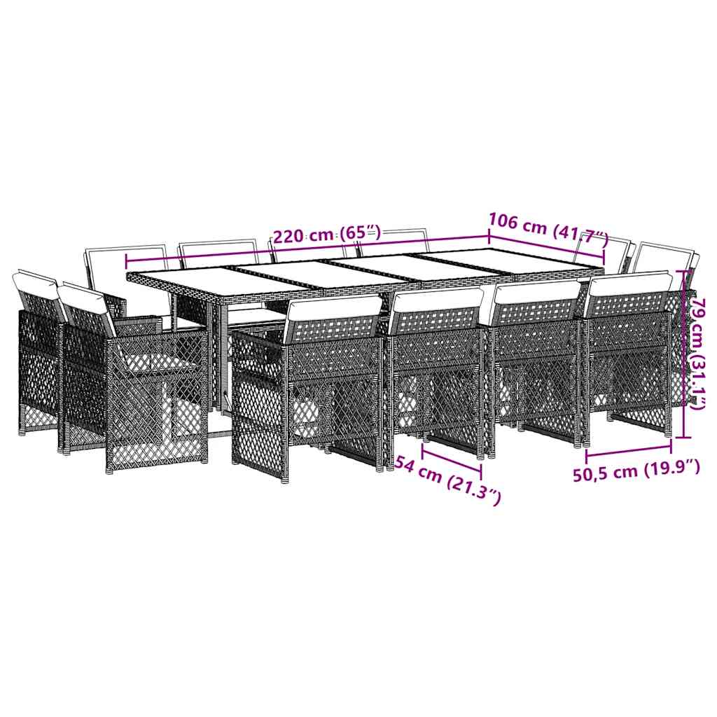 Set da Pranzo da Giardino 13pz con Cuscini Grigio in Polyrattan | homemem39
