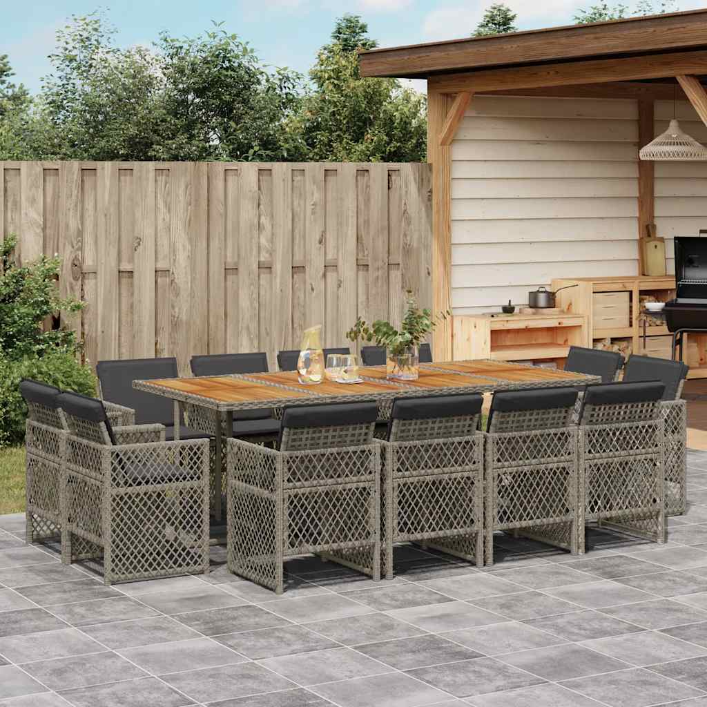 Set da Pranzo da Giardino 13pz con Cuscini Grigio in Polyrattan | homemem39