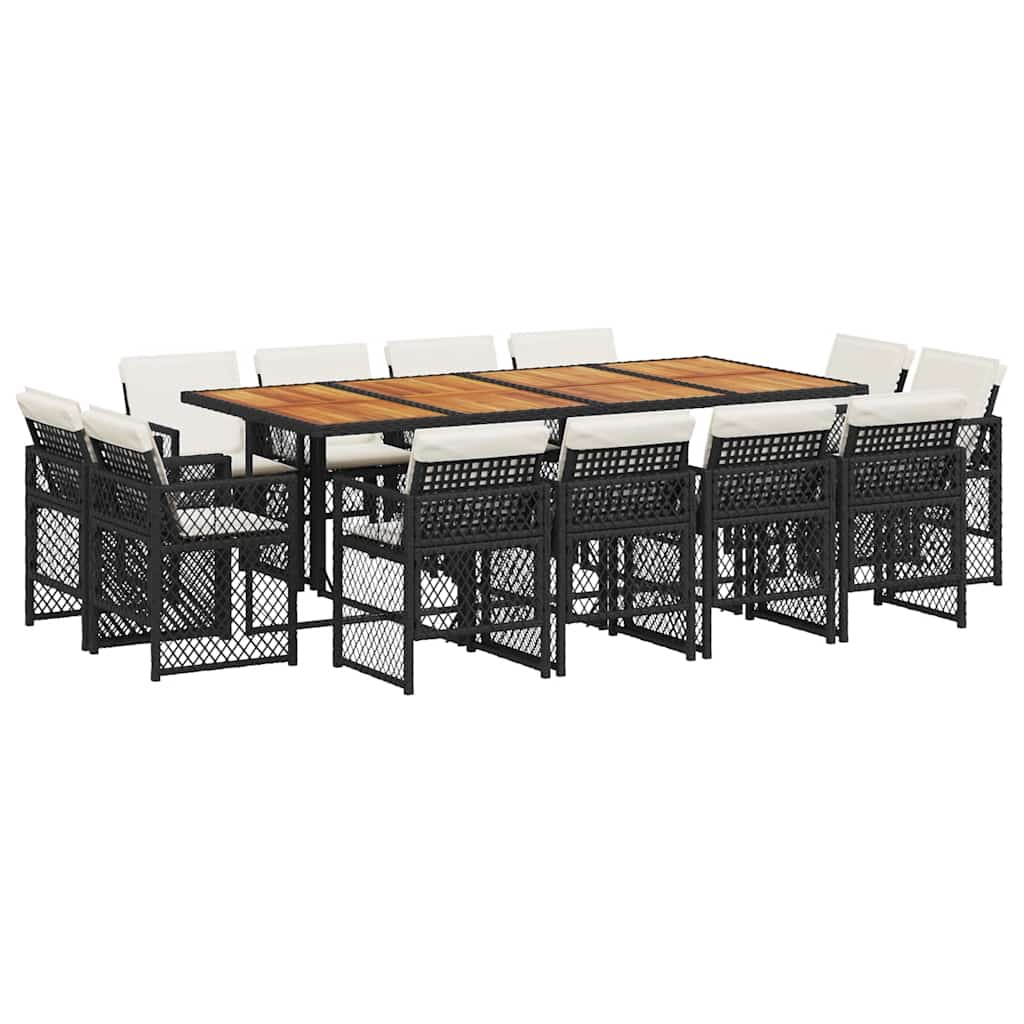 Set da Pranzo da Giardino 13pz con Cuscini Nero in Polyrattan | homemem39