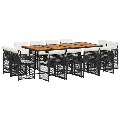 Set da Pranzo da Giardino 13pz con Cuscini Nero in Polyrattan | homemem39