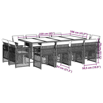 Set da Pranzo da Giardino 13pz con Cuscini Nero in Polyrattan | homemem39