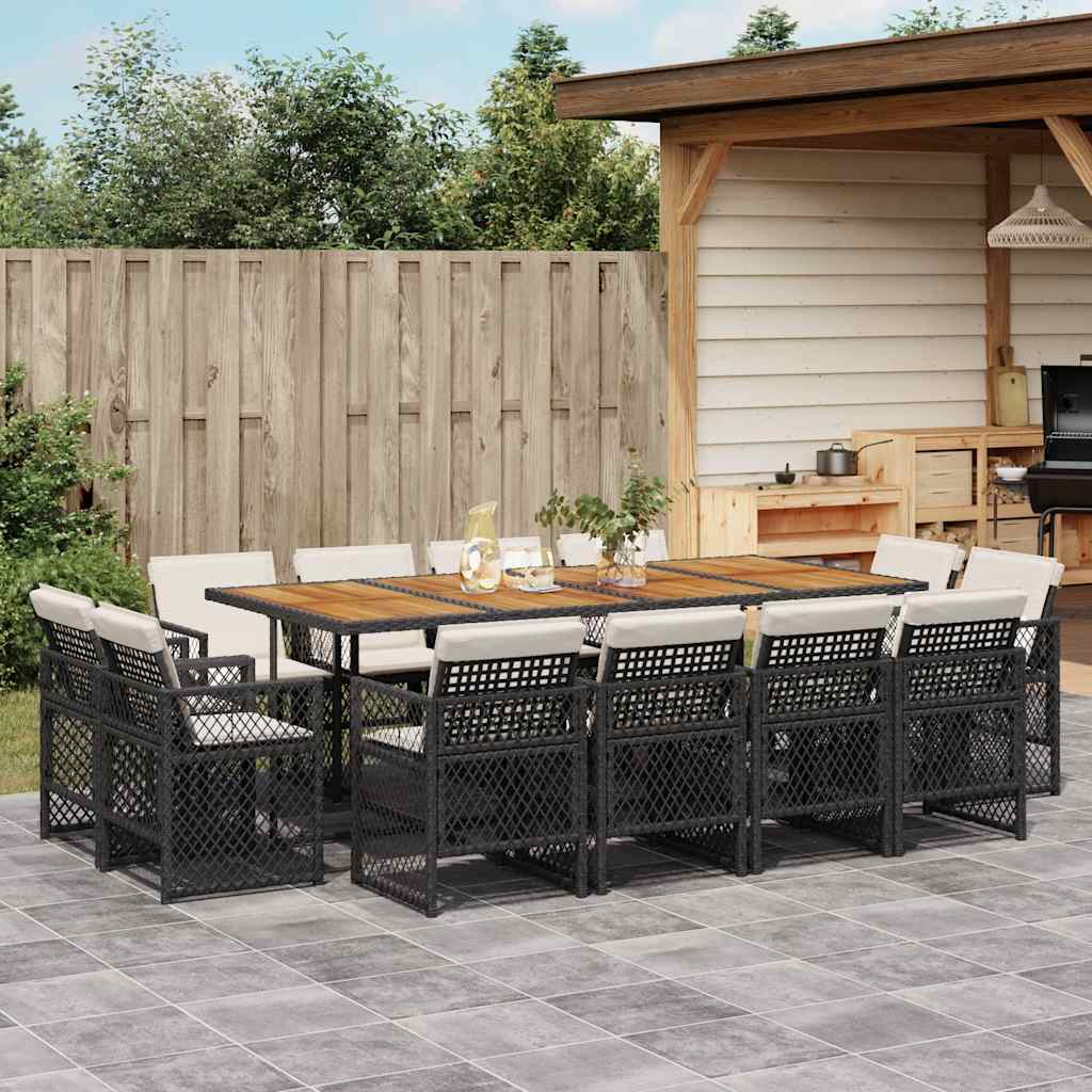 Set da Pranzo da Giardino 13pz con Cuscini Nero in Polyrattan | homemem39