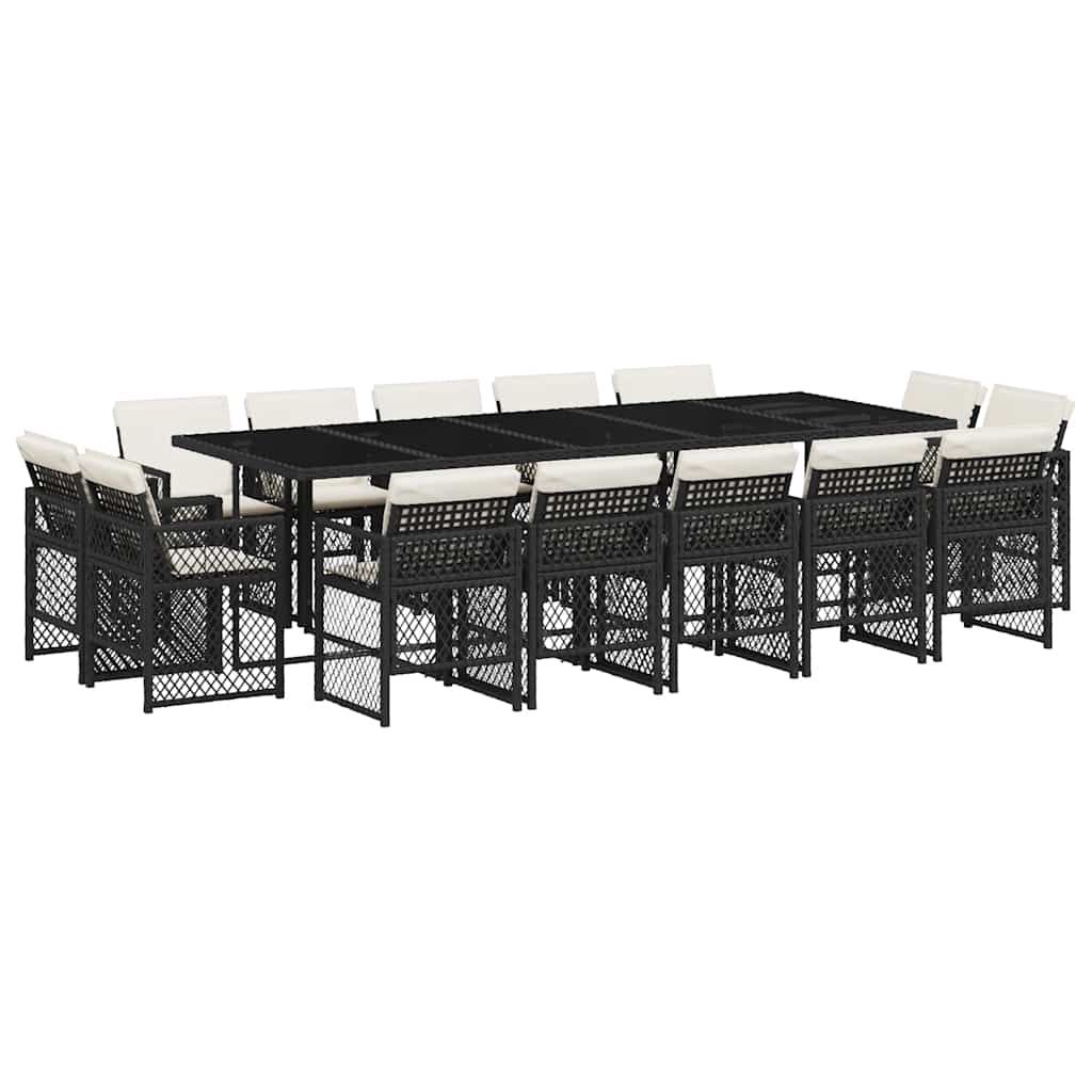 Set da Pranzo da Giardino 15 pz con Cuscini Nero in Polyrattan | homemem39