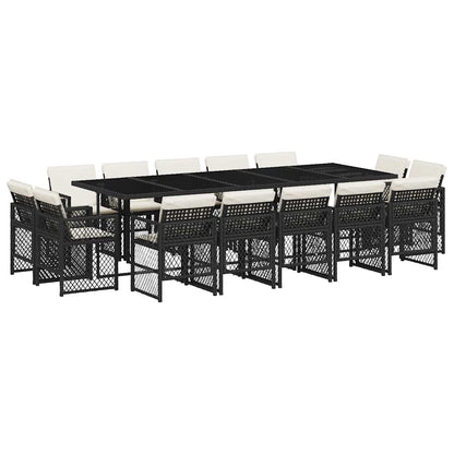 Set da Pranzo da Giardino 15 pz con Cuscini Nero in Polyrattan | homemem39
