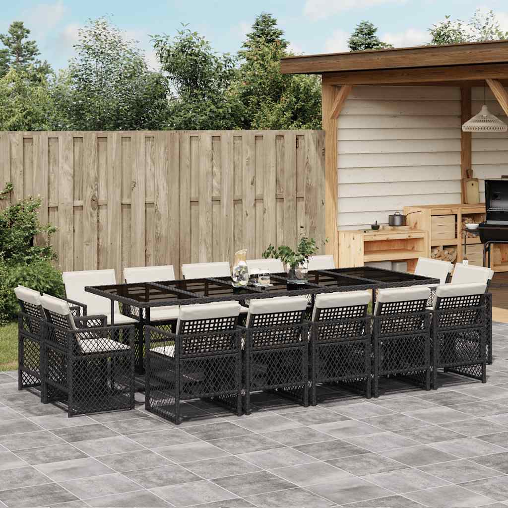 Set da Pranzo da Giardino 15 pz con Cuscini Nero in Polyrattan | homemem39