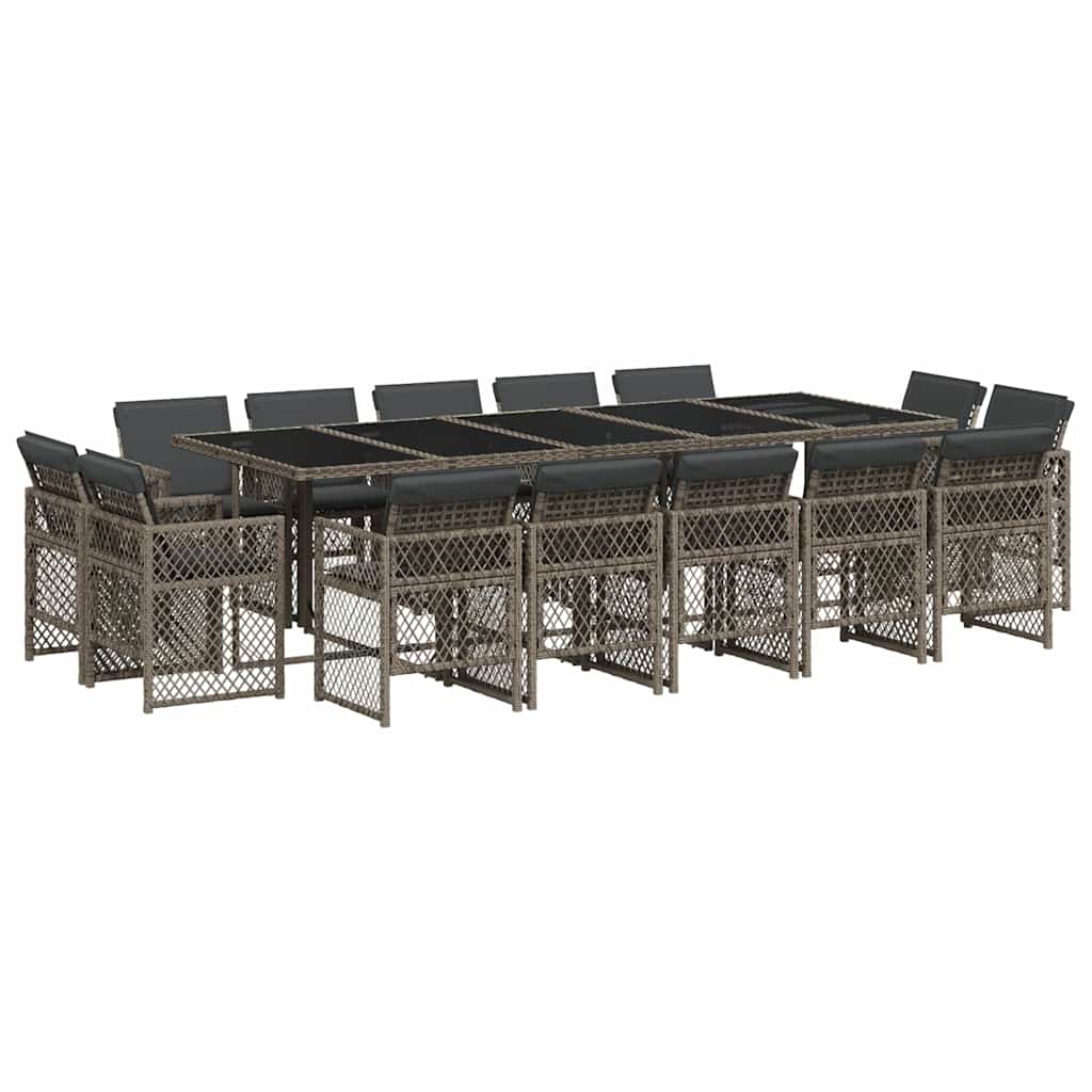 Set da Pranzo da Giardino 15 pz con Cuscini Grigio Polyrattan | homemem39