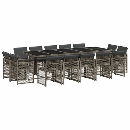 Set da Pranzo da Giardino 15 pz con Cuscini Grigio Polyrattan | homemem39