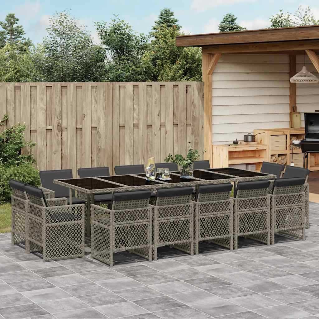 Set da Pranzo da Giardino 15 pz con Cuscini Grigio Polyrattan | homemem39