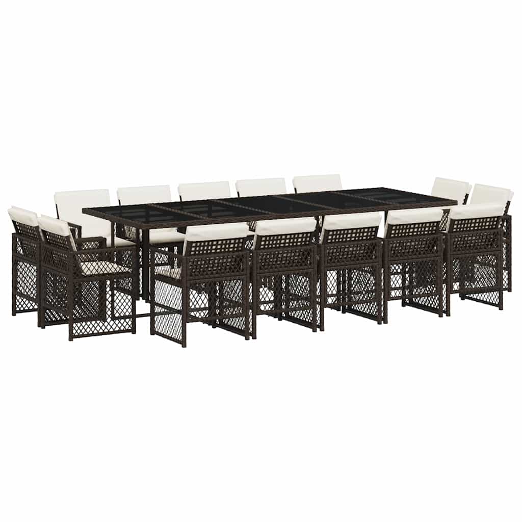 Set da Pranzo da Giardino 15 pz con Cuscini Marrone Polyrattan | homemem39