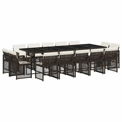 Set da Pranzo da Giardino 15 pz con Cuscini Marrone Polyrattan | homemem39