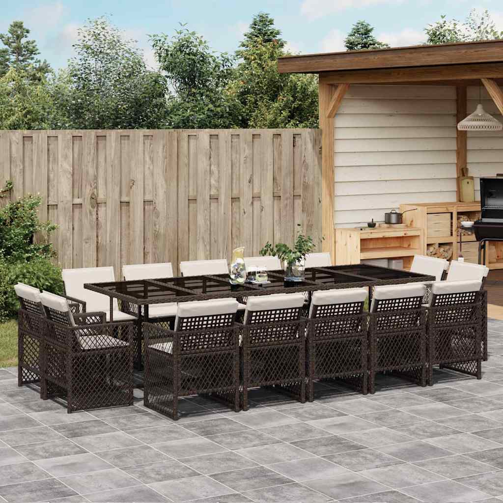 Set da Pranzo da Giardino 15 pz con Cuscini Marrone Polyrattan | homemem39