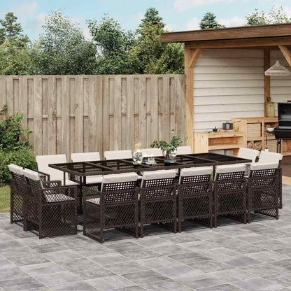 Set da Pranzo da Giardino 15 pz con Cuscini Marrone Polyrattan | homemem39