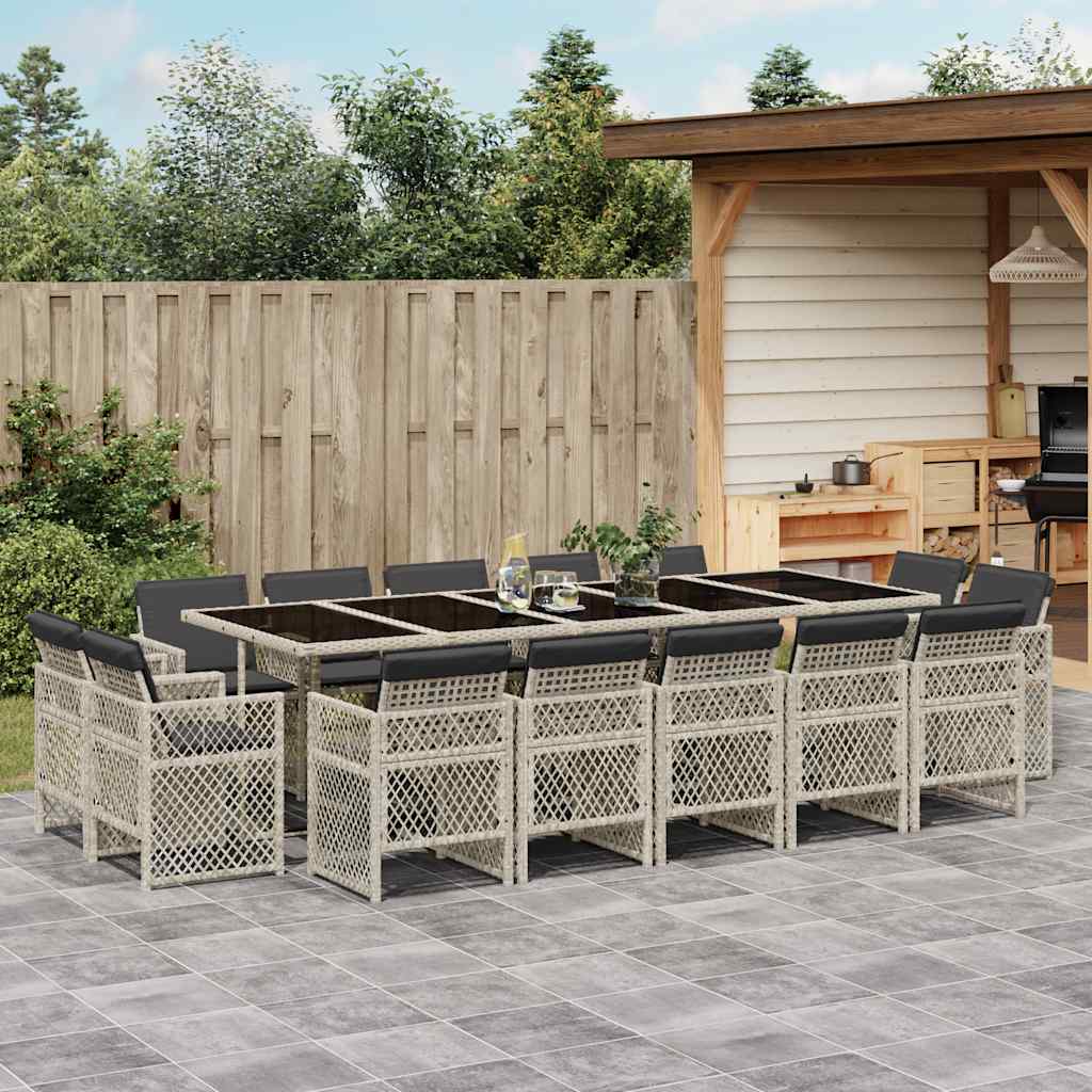 Set da Pranzo da Giardino 15 pz con Cuscini Grigio Polyrattan | homemem39