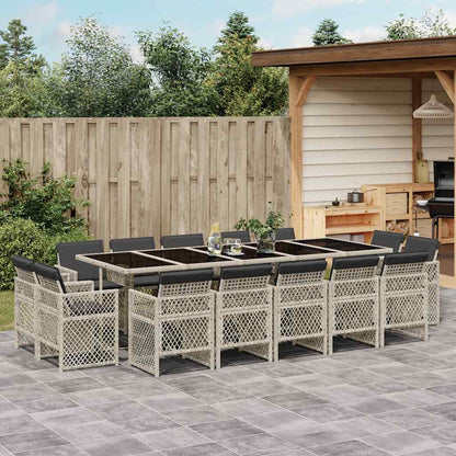 Set da Pranzo da Giardino 15 pz con Cuscini Grigio Polyrattan | homemem39
