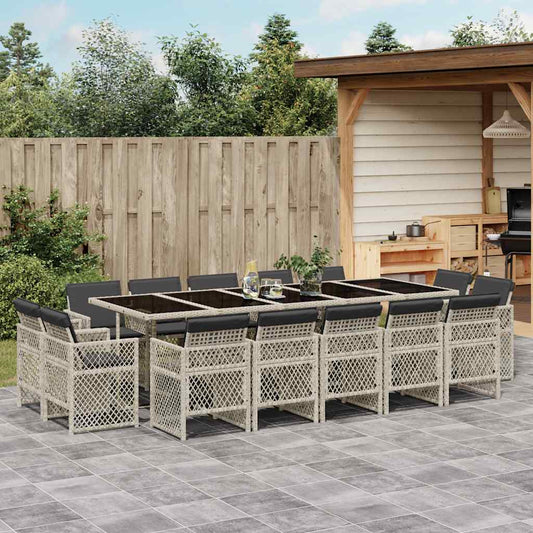 Set da Pranzo da Giardino 15 pz con Cuscini Grigio Polyrattan | homemem39