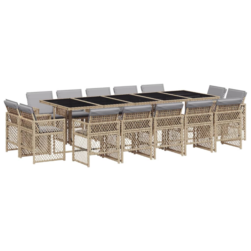 Set Pranzo da Giardino 15 pz con Cuscini Beige Misto Polyrattan - homemem39