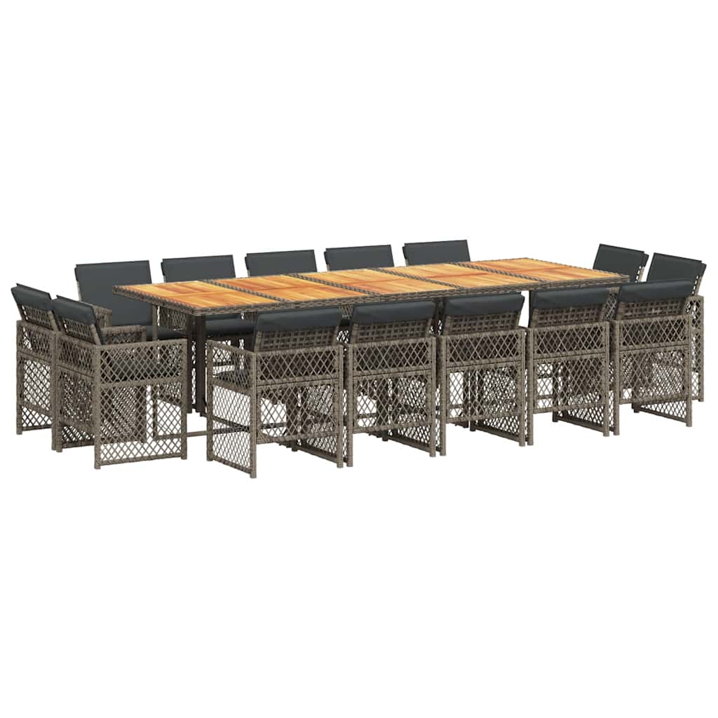 Set da Pranzo da Giardino 15 pz con Cuscini Grigio Polyrattan | homemem39