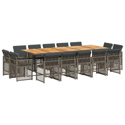 Set da Pranzo da Giardino 15 pz con Cuscini Grigio Polyrattan | homemem39