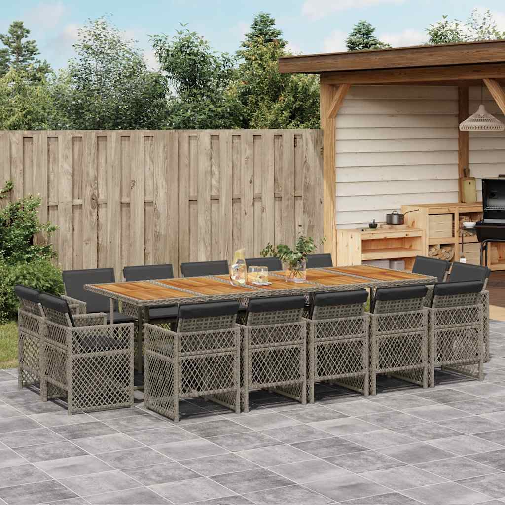 Set da Pranzo da Giardino 15 pz con Cuscini Grigio Polyrattan | homemem39