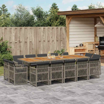 Set da Pranzo da Giardino 15 pz con Cuscini Grigio Polyrattan | homemem39