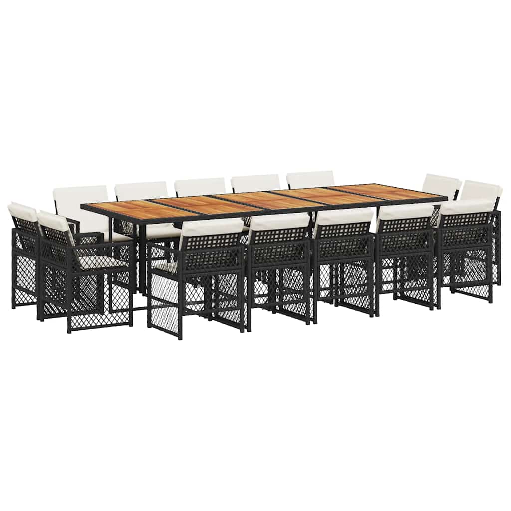 Set da Pranzo da Giardino 15 pz con Cuscini Nero in Polyrattan | homemem39