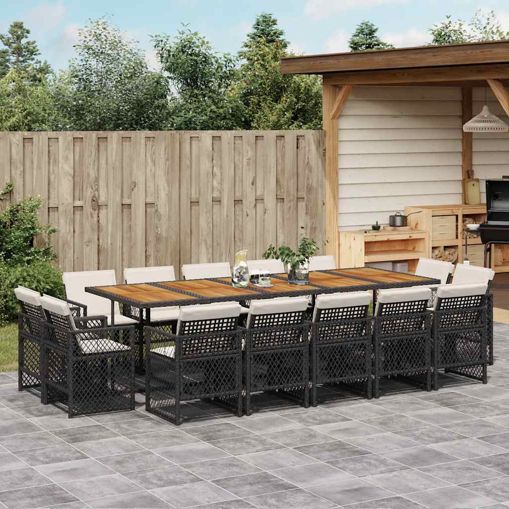 Set da Pranzo da Giardino 15 pz con Cuscini Nero in Polyrattan | homemem39