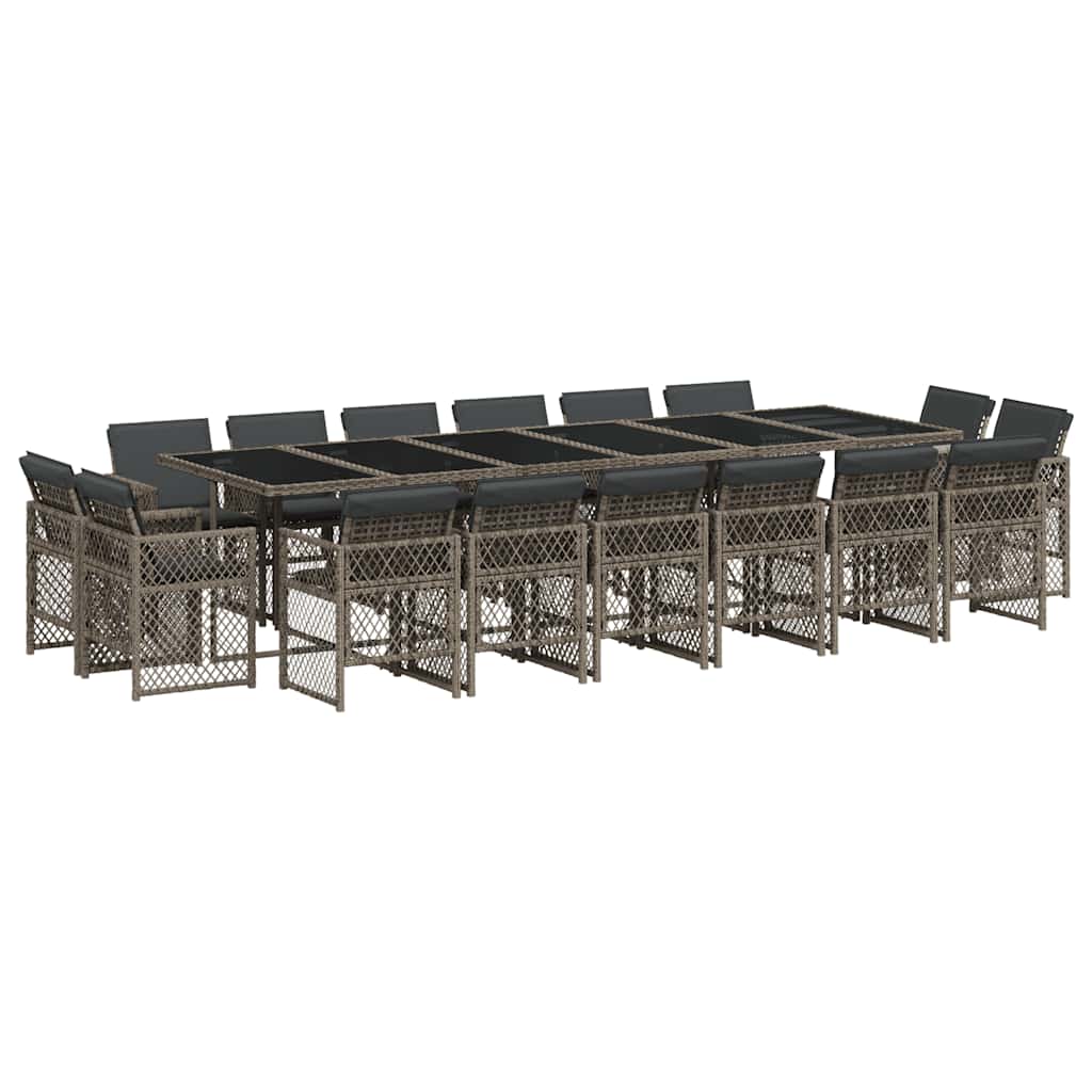 Set da Pranzo da Giardino 17pz con Cuscini Grigio in Polyrattan | homemem39