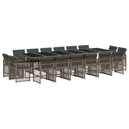 Set da Pranzo da Giardino 17pz con Cuscini Grigio in Polyrattan | homemem39