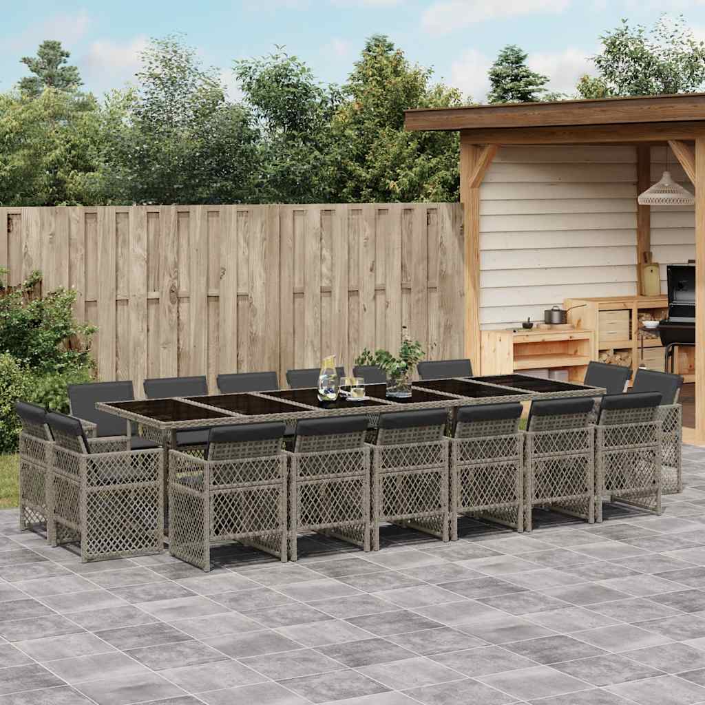 Set da Pranzo da Giardino 17pz con Cuscini Grigio in Polyrattan | homemem39