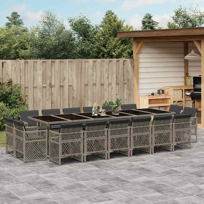 Set da Pranzo da Giardino 17pz con Cuscini Grigio in Polyrattan | homemem39