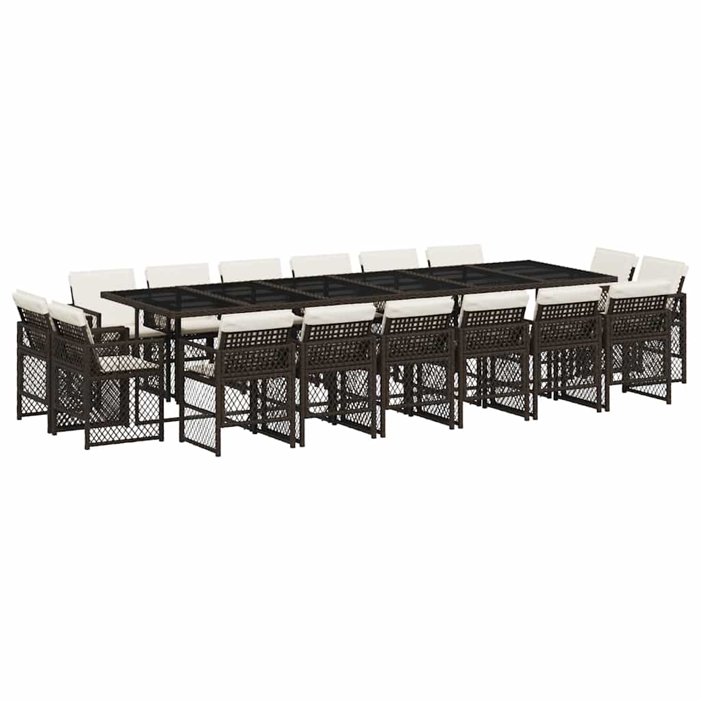 Set da Pranzo da Giardino 17 pz con Cuscini Marrone Polyrattan | homemem39
