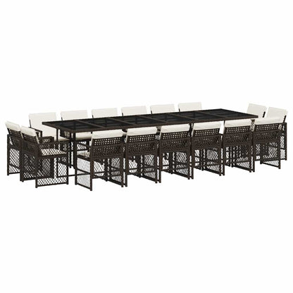 Set da Pranzo da Giardino 17 pz con Cuscini Marrone Polyrattan | homemem39