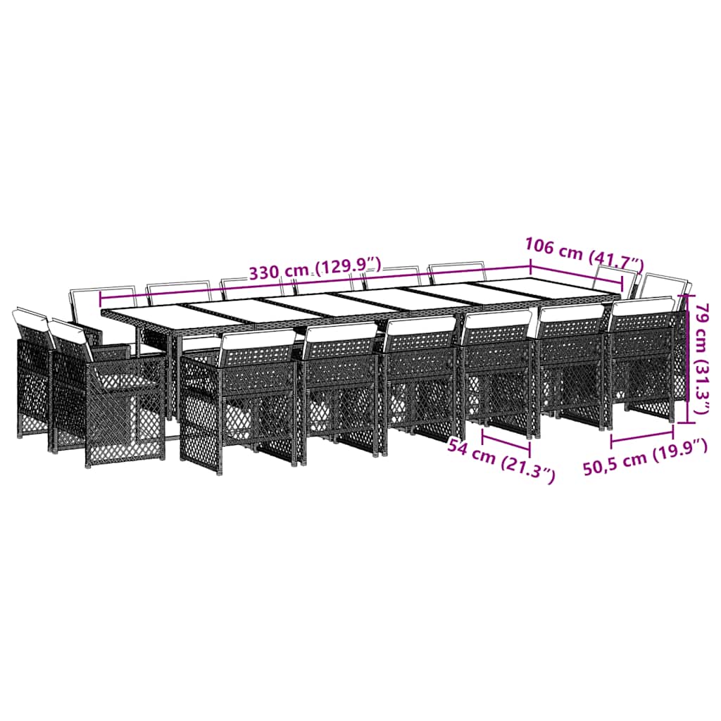 Set da Pranzo da Giardino 17 pz con Cuscini Marrone Polyrattan | homemem39