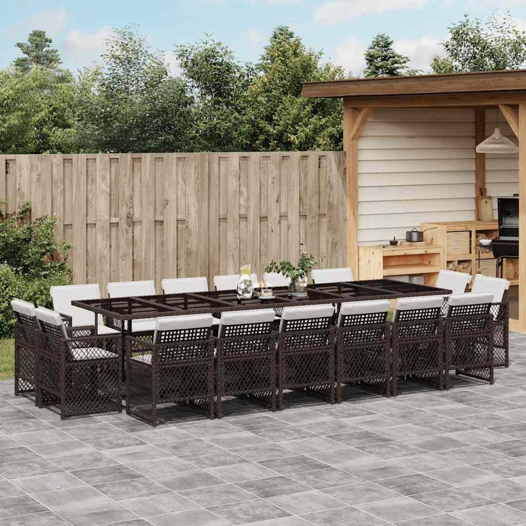 Set da Pranzo da Giardino 17 pz con Cuscini Marrone Polyrattan | homemem39