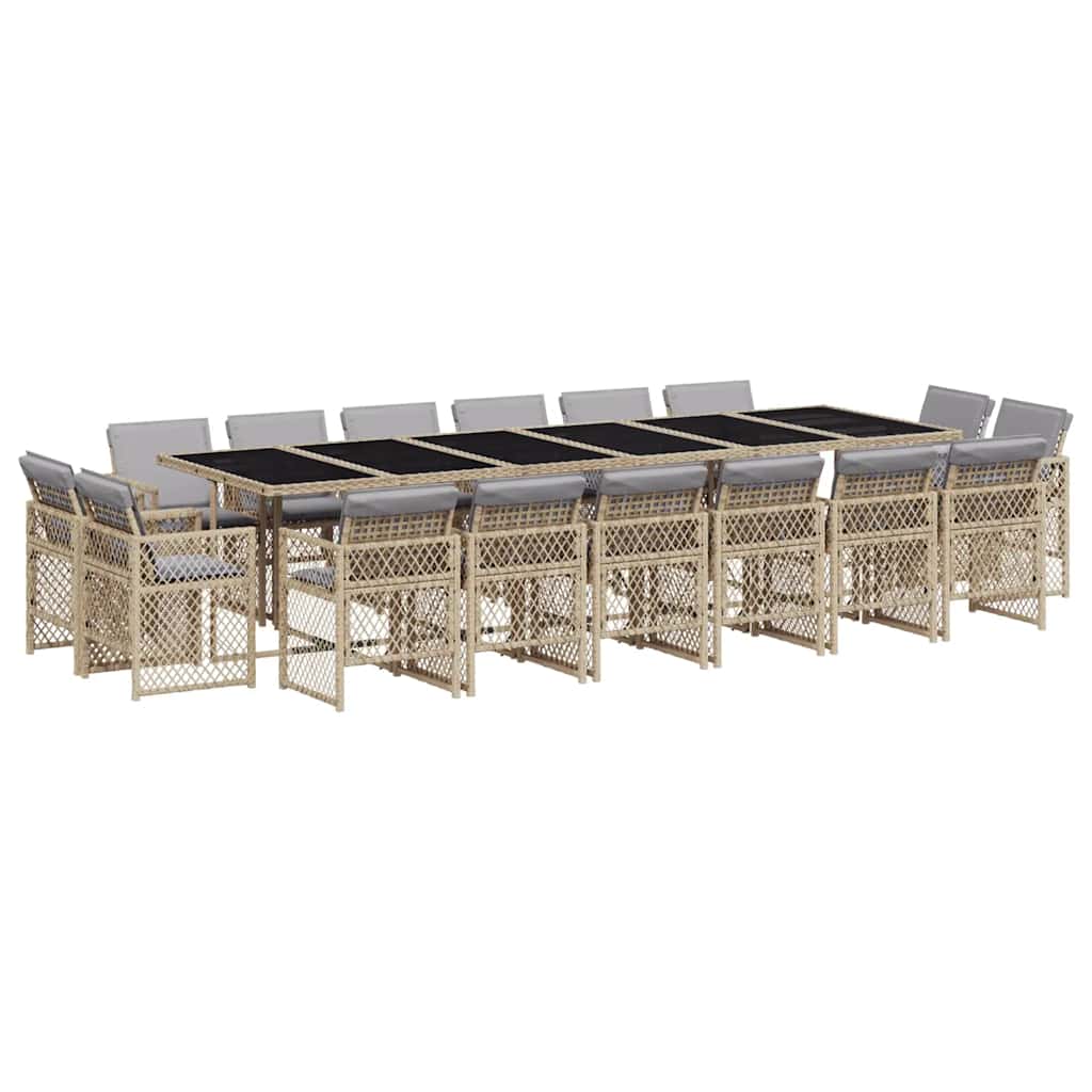 Set Pranzo da Giardino 17 pz con Cuscini Beige Misto Polyrattan | homemem39