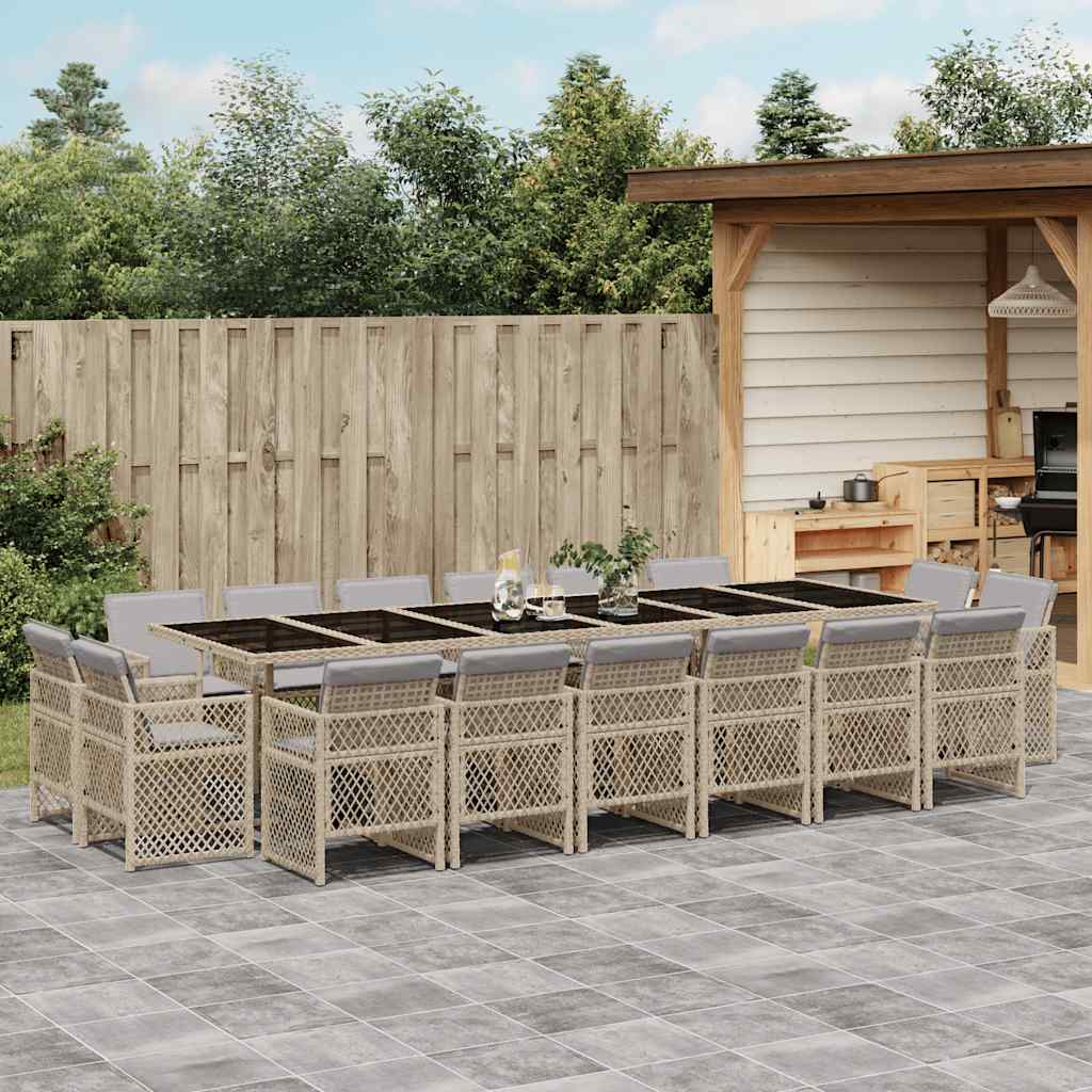 Set Pranzo da Giardino 17 pz con Cuscini Beige Misto Polyrattan | homemem39