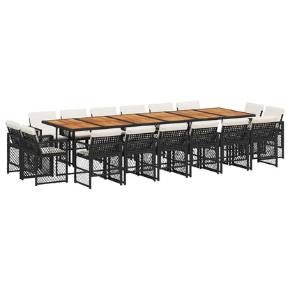 Set da Pranzo da Giardino 17 pz con Cuscini Nero in Polyrattan
